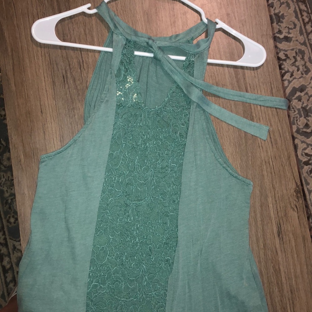 High neck teal tank top